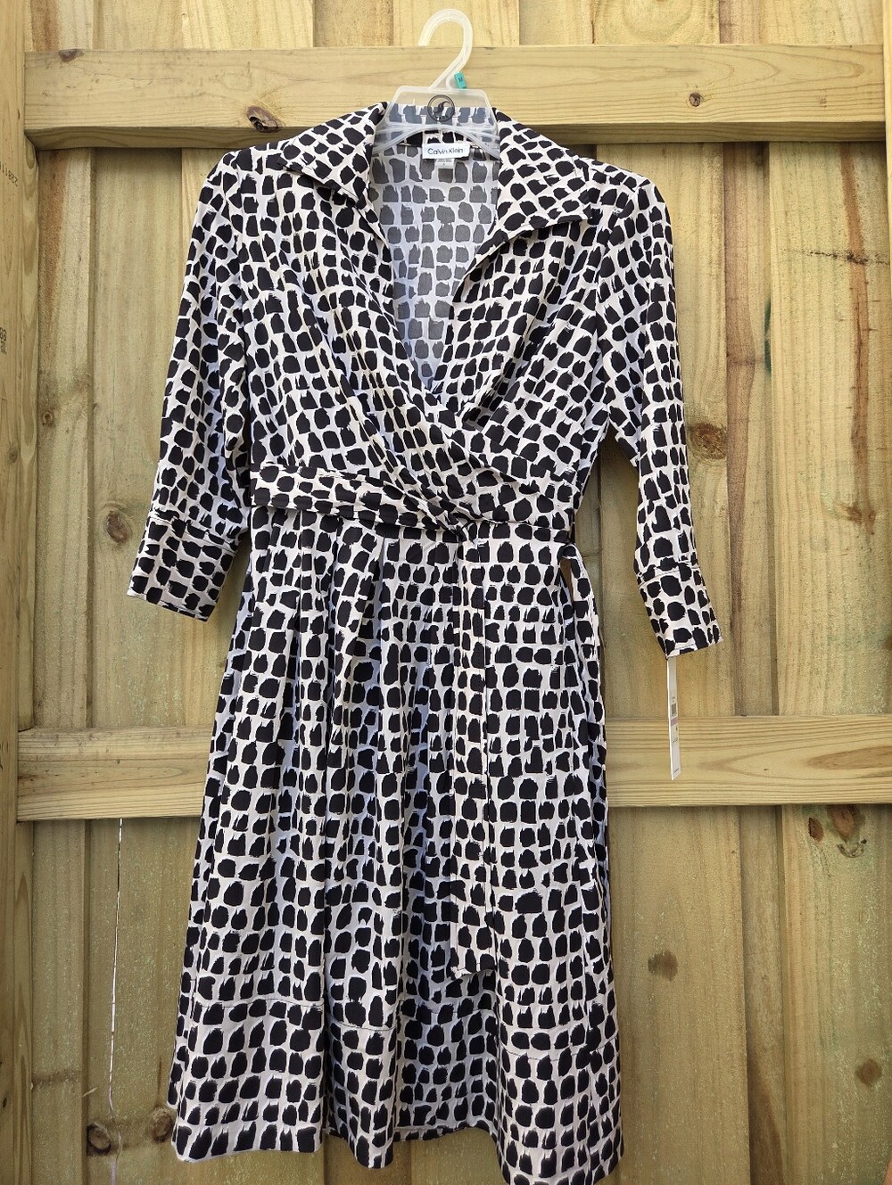 Calvin Klein Black and White Printed Wrap Dress Size 6